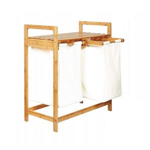 AD.CON Bambus-Wäschekorb, Badezimmer Regal, Bambus Wäscheregal, Wäschesack, Badregal, Wäschesortierer 74×63,5×33 cm Weiß