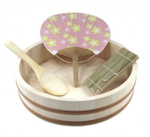 Hangiri Holzschüssel für Sushi Reis Ø 30 cm Holzbottich 4-tlg.-Set Geschenkidee