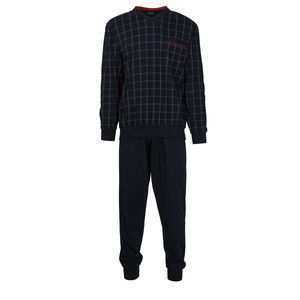 GÖTZBURG Herren Schlafanzug lang - Pyjama V-Ausschnitt, Pure Baumwolle Marine 4XL
