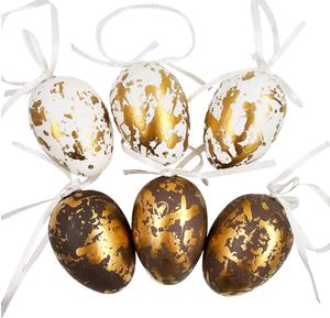Dekorative Eier Osterdekoration Ostereier zum Aufhängen 4 x 6 cm 6 Stück - weiß und braun mit Vergoldung
