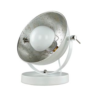 Tischlampe rund H: 27 cm verstellbar Retro E14 in Weiß Silber aus Metall Studiolampe Tischleuchte