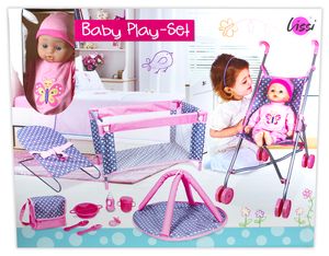 Lissi Baby Play - Set, Puppenset Mit Buggy/Reisebett und Zubehör