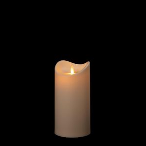 In- & Outdoor LED Kerze mit flackernder Docht-Flamme, Ø 8,9 x 15,3 bis 30 cm, flammenlose Kerzen mit Timer und beweglicher Flamme, warm-weiß beleuchtet, bis zu 800 Std., creme (ca. Ø 8,9 cm x 19,2 cm)