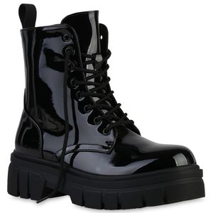 VAN HILL Damen Stiefeletten Plateau Boots Stiefel Profil-Sohle Schuhe 839121, Farbe: Schwarz, Größe: 38