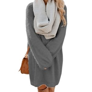 Damen Sweatshirt Sweatkleid Langarm Tunika Pullikleid Pullover Minikleid Herbst Winter Grau,Größe:L
