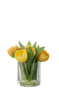 J-Line - Umelé tulipány vo váze 'Munia' (žltá, veľkosť S)