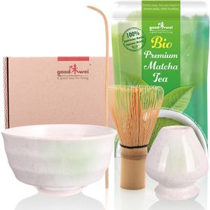 Matcha Teezeremonie Set "Shiro" mit Teeschale, Besenhalter und 30g Premium Matcha