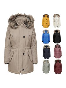 ONLY Damen Winter-Jacke OnlIris einfarbiger Parka Mantel Fellkapuze Winter, Farbe:Weiß, Größe:S