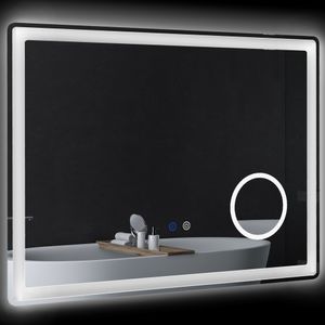 kleankin LED Badezimmerspiegel, Badspiegel mit 3x Vergrößerung, 80 x 60 cm Wandspiegel mit Touch-Funktion, Memory-Funktion, beschlagfreier Lichtspiegel mit 3 Lichtfarben