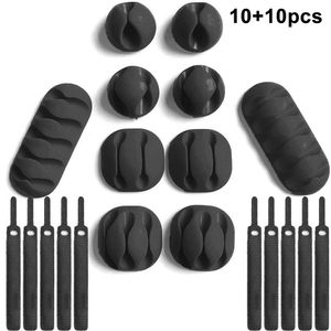 20 Stück Kabelführung Organizer  10 Kabelhalter & 10 Kabelbinder - Kabelclips Selbstklebende für USB Cable Ladekabel, Audiokabel