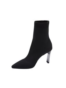 Damen Stiefel Pumps Spitze Toe Sockenstiefel Anti Slip Mittlere Kalb Elastischer Schuhe Schwarz,Größe:EU 36.5