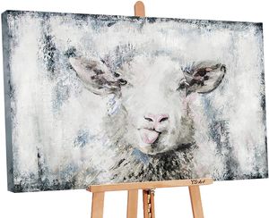 YS-Art Handgemaltes bild auf leinwand, Bunte acrylbild "Glückliches Schaf" PS 081 (120x80 cm)