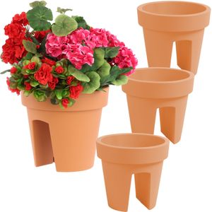 Satz von 3 Stück Balkonkiste Blumenkasten Geländerkasten Balkonkasten Geländertopf ø24,5cm | 5 L Terrakotta Balkon-Blumenkasten oval