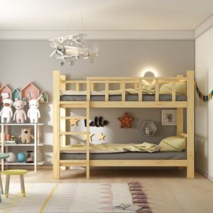 Givayo Möbel WOODY Kinderbett Etagenbett aus Holz Naturholz Montessori Bett Doppelbett 90x190 Innenbettmaß