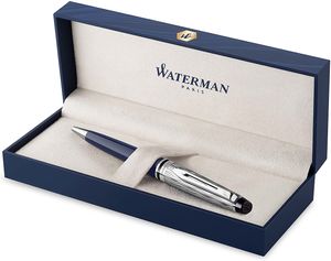 Waterman Expert Kugelschreiber | Metall und blaue Lackierung | ziselierte Kappe | blaue Tinte | Geschenkbox