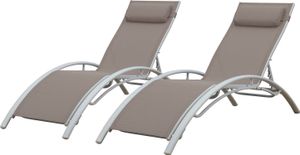 2er Set Sonnenliegen GALAPAGOS aus taupefarbenem Textilene - weißes Aluminium