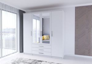 Drehtürenschrank Kleiderschrank Schrank Garderobenschrank mit zwei Spiegeln 200 cm Weiss/Weiss - Szantal 4D