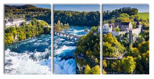 Panorama vom Rheinfall in der Schweiz, XXL Leinwandbild in Übergröße 240x120cm Gesamtmaß 3 teilig / Wandbild / Kunstdruck