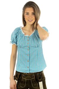 OS Trachten Damen Bluse Kurzarm Trachtenbluse mit Rundhalsausschnitt Viwod, Größe:44, Farbe:türkis