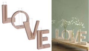 Dekovase Love aus Holzbuchstaben mit Vaseneinsatz 39 x 3 x 13,5 cm | Deko Vase | Dekovase mit Holzständer | Holz-Vase  | Holz-Haus Vase | Tischdeko | Buchstaben Vase | Love Deko