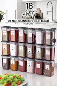 MNZ zestaw 18 lazurowych słoiczków na przyprawy z etykietą i łyżeczkami 400 ml - Zestaw słoiczków na przyprawy MCH10510