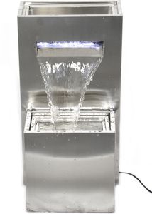 Gartenbrunnen/Zierbrunnen mit Wasserfall & Pflanzkübel/Blumentopf, aus rostfreiem Edelstahl, inkl. Pumpe & LED, 32*31*60cm Wasserspiel Garten/Teich/Terasse