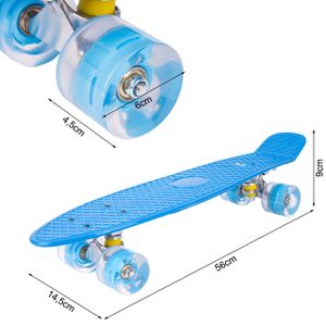 Malplay Mini Skateboard mit Leuchtende RGB LED-Räder | 22" Cruiser Board für Kinder und Jugendliche | Kinderskateboards | Gute Wahl für Anfänger | ab 6 Jahre | 56cm | Blau