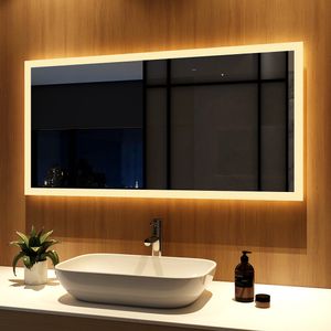 Meykoers LED Badspiegel 120x60cm Badzimmerspiegel mit Beleuchtung Warmweiß 3000k Lichtspiegel Badezimmerspiegel Wandspiegel