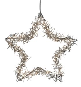 LED Draht Stern zum Hängen 30cm - silber - Fenster Deko Weihnachten Advent 35 LED warm weiß mit Timer Batterie betrieben