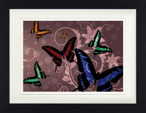 Schmetterlinge Gerahmtes Bild Mit Edlem Passepartout | Wand-Bilder | Im Bilderrahmen - Schmetterlinge Und Blumen-Ornamente (30 x 40 cm)