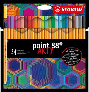 Fineliner - STABILO point 88 - ARTY - 24er Pack mit Hängelasche - mit 24 verschiedenen Farben