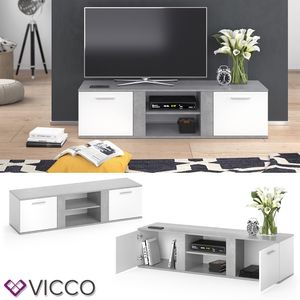 Vicco TV Lowboard NOVELLI Sideboard Weiß Beton Fernsehschrank Fernsehtisch
