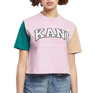 Karl Kani Damen KW231-033-2 KK Serif Crop Block Tee XS różowy/piaskowy/ciemnozielony