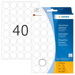 Verschlussetiketten transparent Ø 19 mm rund extrem stark haftend Folie matt 640 St.