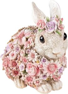 Clayre & Eef Figur Kaninchen 19x12x18 cm Rosa Kunststoff Blumen