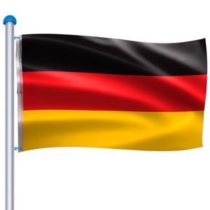 VA-Cerulean Aluminium Fahnenmast 6,50m mit Deutschlandfahne Flagge, Seilzug und Bodenhülse witterungsbeständigem Flaggenmast höhenverstellbar für draussen