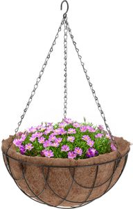 Metall Blumenampel mit Kokos Einsatz - 30 cm - Blumenschale zum Hängen inklusive Kette -  Gartendeko Hängetopf Hängeampel Pflanzschale Blumentopf hängend