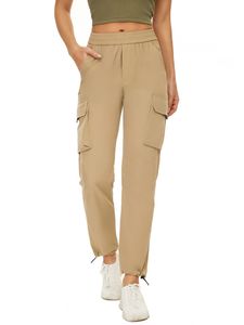 Damen Hohe Taille Loungewear Sommer Straight Bein Böden lässig mit Taschenhosen,Farbe:Khaki,Größe:S
