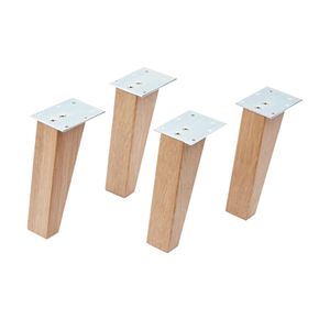 FACKELMANN Holzfüße Set FINN / 4 Holzfüße aus Eichenholz / Höhe: ca. 15 cm / Farbe: Braun hell / inklusive Befestigungsmaterial / geeignet für Waschtischunterschrank und Doppel-Midischrank FINN