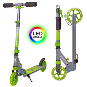 Apollo Scooter LED - Skyracer Led | City Scooter mit Federung| City Roller für Kinder klappbar | Tretroller Kinder ab 5 Jahre | sportlicher Cityroller | Verstellbar, perfekt als Scooter Erwachsene - grün/grau