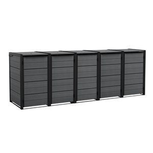 Keter Mülltonnenbox "Hide Away" 5x 240L Anthrazit - 339x84x121 cm - nahtlos erweiterbar - naturgetreue Holzoptik