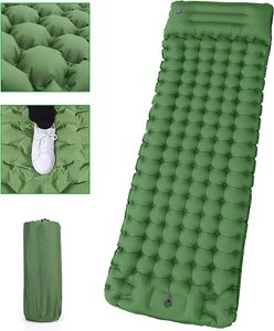 Samonafukovací nafukovací matrace s nafukovací pumpou a polštářem, voděodolná nafukovací matrace pro venkovní použití, 200 x 69 x 10 cm, zelená