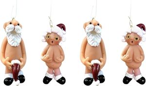 Weihnachtsbaumschmuck Frecher Weihnachtsmann, Weihnachtsmütze, nackter Weihnachtsmann, Christbaumschmuck zum Aufhängen (Großeltern, 4er-Pack)