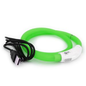 PRECORN LED USB Halsband Hund Silikon Hundehalsband Leuchthalsband für Hunde aufladbar per USB (Größe S-L auf 18-65 cm individuell kürzbar) in grün