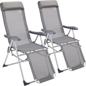 CASARIA® Gartenstuhl mit Fußteil 2er Set 7fach Verstellbar Liegefunktion Alu Faltbar Klappbar Hohe Rückenlehne Campingstuhl Klappstuhl Hochlehner Grau