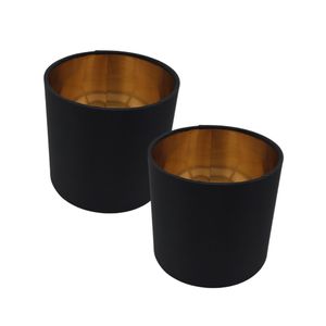 2 Stück Lampenschirm E14 Ø12cm Durchmesser Schwarz Gold Rund Retro Vintage Stofflampenschirm Leuchtenschirm Textilschirm Ersatzschirm Leinenschirm