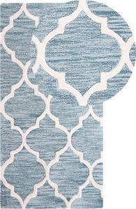 BELIANI Teppich Blau Weiß Wolle Baumwolle 80 x 150 cm Kurzflor Marokkanisches Muster Handgetuftet Rechteckig