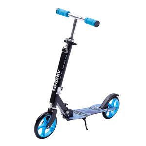 AREBOS Tretroller Scooter, XXL Räder, Tragegurt, rutschfeste Trittfläche, Höhenverstellbar, Tritt-Bremse ,max. 100 kg, Blau