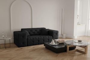 Klassische Sofa Chesterfield mit hochwertiger Knopfheftung MORENO - 2-Sitzer Sofa Polstersofa Wellenfedern Steppung (Farbe: schwarz)