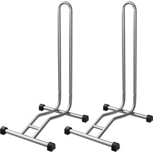 2x WELLGRO Fahrradständer - Stahl, sicherer Stand - Farbe schwarz, weiß oder silber wählbar, Farbe:Silber